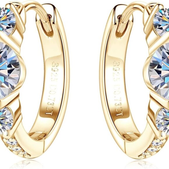 Jewelry - Sterling Silver 3 Stone Moissanite Hoop Earrings Hypoallergenic Jewelry Gifts